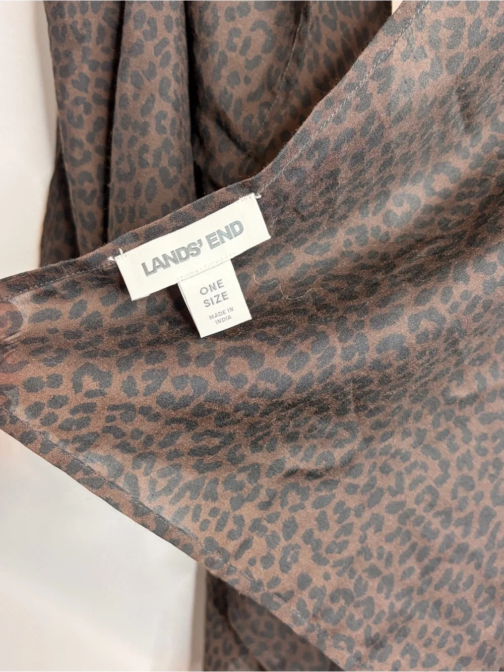 Lands' End Pashmina Brown Leopard-Print Wrap Scarf NWOT